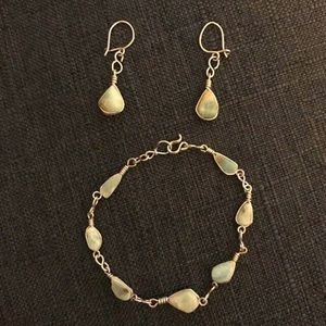 Genuine Larimar Semi-precious stone bracelet set